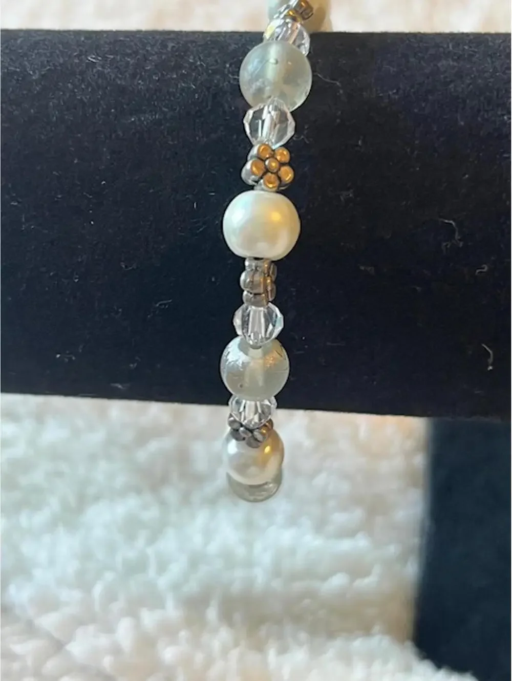 Elegant Faux Pearl and Crystal Beaded Bracelet with Toggle Clasp